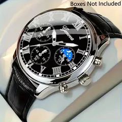 Relógio de quartzo masculino casual, combinação de pulseira de relógio de couro PU de negócios elegante, adequado para uso diário ou presentes de presente