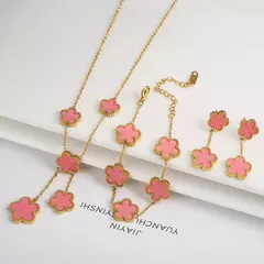 Trevo cinco folhas flor pulseira de aço inoxidável colar brincos conjunto de jóias luxo para mulheres alta qualidade festa jóias presente - loja online