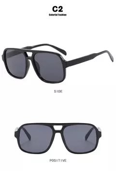Imagem do Óculos de sol piloto vintage feminino oversized quadrado quadro ponte dupla designer tons preto luxo moda óculos de sol