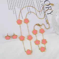 Trevo cinco folhas flor pulseira de aço inoxidável colar brincos conjunto de jóias luxo para mulheres alta qualidade festa jóias presente