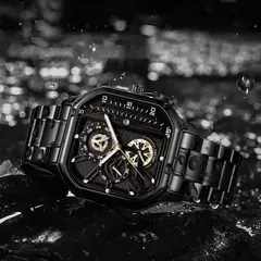 Moda casual negócios masculino relógio de quartzo high-end data automática grande mostrador quadrado relógios de banda de aço inoxidável para presentes do homem