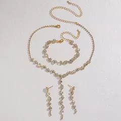 4 peças moda feminina geométrica flor colar brincos pulseira conjunto de joias festa de casamento festival presente-8073 - GT SHOP