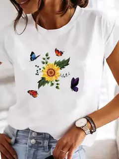 Roupas femininas verão t gráfico camiseta casual impressão moda flor aquarela roupas de manga curta