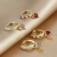 Aço inoxidável verde rosa vermelho coração cristal zircônia brincos para mulheres círculo charme balançar brinco coreano moda jóias - comprar online