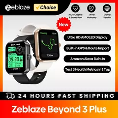 Novo zeblaze além de 3 plus gps relógio inteligente 1.78 display amoled embutido amazon alexa fazer/reparar chamadas telefônicas 3atm smartwatch