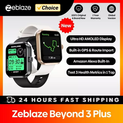 Novo zeblaze além de 3 plus gps relógio inteligente 1.78 display amoled embutido amazon alexa fazer/reparar chamadas telefônicas 3atm smartwatch