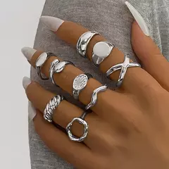 9 Pçs/set Cor Dourada Suave Geométrico Anéis Abertos Conjunto para Mulheres Homens Exagerados Metal Irregular Anéis Ajustáveis Jóias Presentes na internet