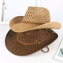 Chapéu de sol de cowboy ocidental vintage, chapéu de palha para homens e mulheres, viagem ao ar livre, estilo étnico, presente, proteção uv, chapéu de praia