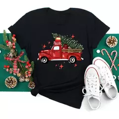 Engraçado amor feliz natal roupas femininas santa impressão camisetas femininas preto vermelho branco casual feminino topos festa de natal feminino topos na internet