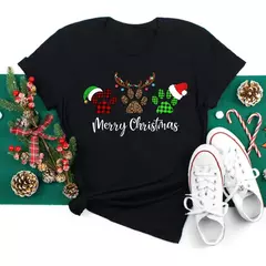 Imagem do Engraçado amor feliz natal roupas femininas santa impressão camisetas femininas preto vermelho branco casual feminino topos festa de natal feminino topos