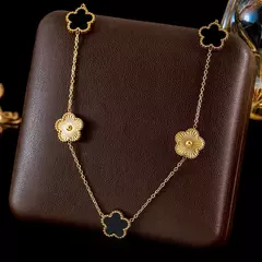 Ganemly 316l aço inoxidável branco flor de ameixa planta folha flor conjunto reversível colar brincos pulseira feminino trevo jóias - loja online