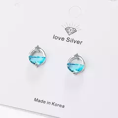 925 Sterling Silver Blue Crystal Jewelry Set para mulheres, brincos de casamento elegantes, colares acessórios - GT SHOP