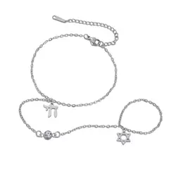 Skyrim estrela de david chai claro zircão dedo pulseira feminina aço inoxidável cor ouro pulseiras amuleto jóias judaicas presente - GT SHOP