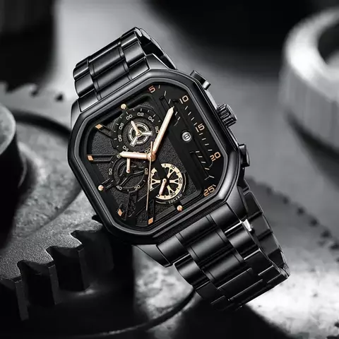 Moda casual negócios masculino relógio de quartzo high-end data automática grande mostrador quadrado relógios de banda de aço inoxidável para presentes do homem