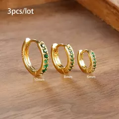 3 pçs/set Brincos de Argola Minimal de Aço Inoxidável Cristal Zircônia Pequeno Huggie Helix Tragus Cartilagem Brincos Piercing Jóias