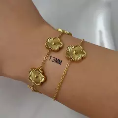 Clássico de aço inoxidável venda quente trevo dourado pulseira ajustável luxo cinco folhas flor pulseira jóias para presente feminino