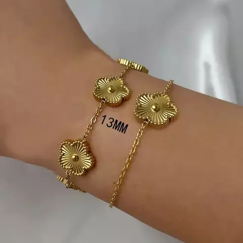 Clássico de aço inoxidável venda quente trevo dourado pulseira ajustável luxo cinco folhas flor pulseira jóias para presente feminino