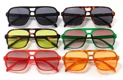 Óculos de sol piloto vintage feminino oversized quadrado quadro ponte dupla designer tons preto luxo moda óculos de sol - GT SHOP