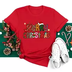 Engraçado amor feliz natal roupas femininas santa impressão camisetas femininas preto vermelho branco casual feminino topos festa de natal feminino topos