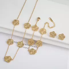 Trevo cinco folhas flor pulseira de aço inoxidável colar brincos conjunto de jóias luxo para mulheres alta qualidade festa jóias presente