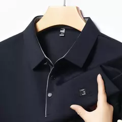 Novo negócio masculino casual camisa de manga curta com emblema cor sólida camisa polo moda respirável confortável versátil topo - loja online
