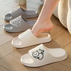 Moda gato feminino masculino chinelos interior bonito dos desenhos animados unisex slides banheiro antiderrapante sandálias leves família macio adorável casa sapatos