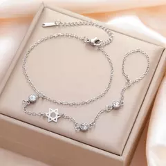 Skyrim estrela de david chai claro zircão dedo pulseira feminina aço inoxidável cor ouro pulseiras amuleto jóias judaicas presente