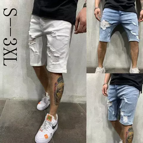 2024 rasgado borla denim shorts novo verão masculino personalizado lavável calças jeans perfuradas grandes calças médias casuais