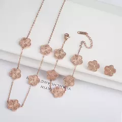 Trevo cinco folhas flor pulseira de aço inoxidável colar brincos conjunto de jóias luxo para mulheres alta qualidade festa jóias presente na internet