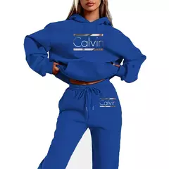 Conjunto de duas peças com estampa de moda outono e inverno: suéter elegante de lounge com mangas compridas e forro de lã, além de jogging com cordão - GT SHOP
