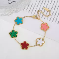 Clássico de aço inoxidável venda quente trevo dourado pulseira ajustável luxo cinco folhas flor pulseira jóias para presente feminino - comprar online
