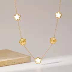 Ganemly 316l aço inoxidável branco flor de ameixa planta folha flor conjunto reversível colar brincos pulseira feminino trevo jóias - comprar online