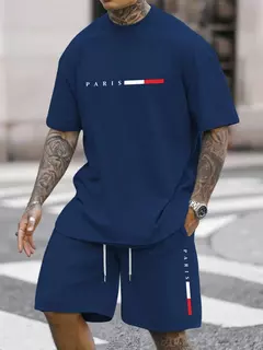 Imagem do Fato de treino masculino 2 peças ? O-pescoço camisa de manga curta shorts definir terno de corrida masculino plus size t camisas homem roupas verão camiseta