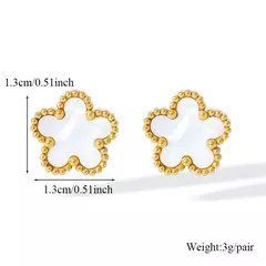 Imagem do Ganemly 316l aço inoxidável branco flor de ameixa planta folha flor conjunto reversível colar brincos pulseira feminino trevo jóias