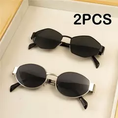 2 pçs vintage estilo punk óculos de sol retro redondo armação de metal feminino óculos de sol moda