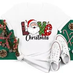 Engraçado amor feliz natal roupas femininas santa impressão camisetas femininas preto vermelho branco casual feminino topos festa de natal feminino topos - comprar online