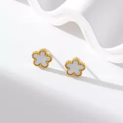 Ganemly 316l aço inoxidável branco flor de ameixa planta folha flor conjunto reversível colar brincos pulseira feminino trevo jóias - GT SHOP