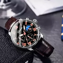 Imagem do Relógio de quartzo masculino casual, combinação de pulseira de relógio de couro PU de negócios elegante, adequado para uso diário ou presentes de presente