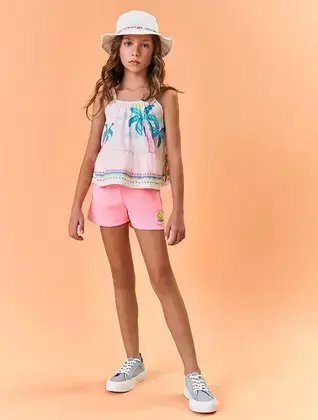 Conjunto Infantil Bata e Shorts Coqueiro Neon - Catavento
