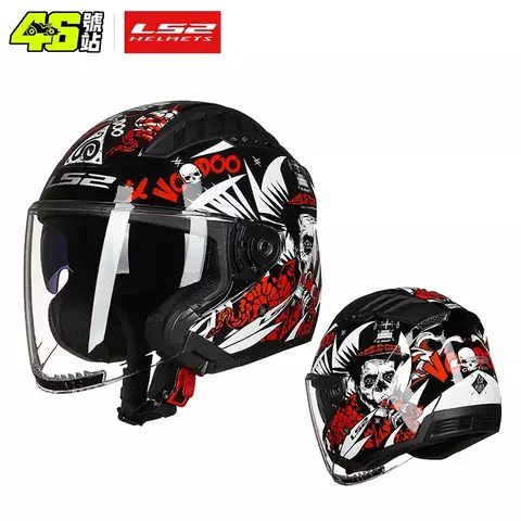 Capacete original ls2 copter retro da motocicleta com lente dupla scooter