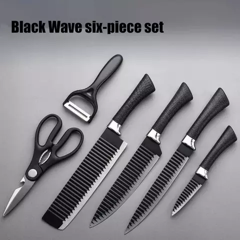 Conjunto de ferramentas de 6 peças Conjunto de facas de onda preta Faca de aço inoxidável faca de chef faca de frutas