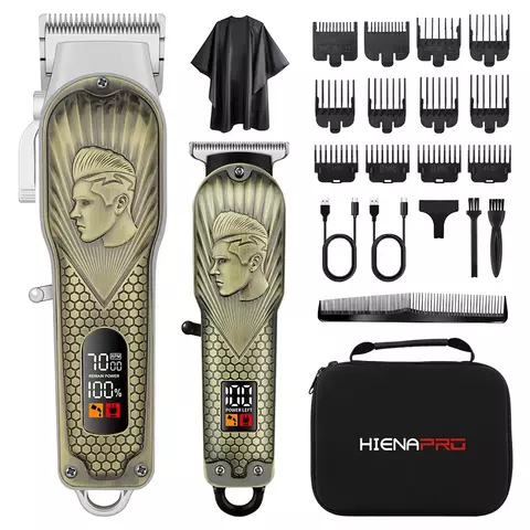 Hiena profissional display digital máquina de cortar cabelo para homens alta potência cabeça careca aparador máquina corte barbearia ferramenta aliciamento