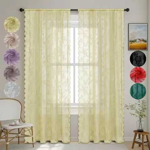 1pc romântico laço sheer cortina haste bolso, flor design cortinas de janela para sala estar quarto decoração casa, triagem janela