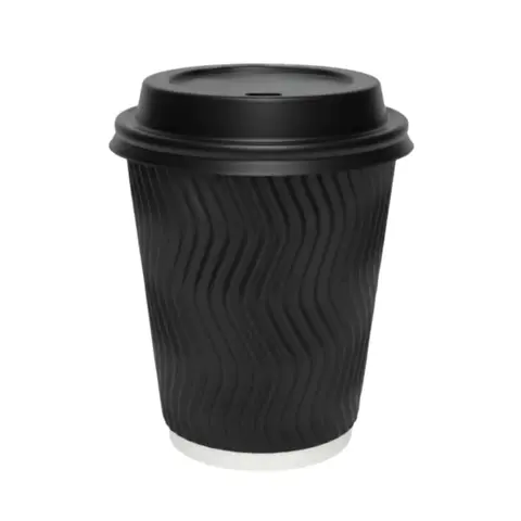 TAPA VASO POLIPAPEL RIPPLE NEGRO 8ONZ