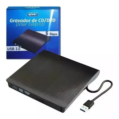 Gravador Dvd Externo Slim Usb 3.0 5gbps Preto Knup Kp-le300