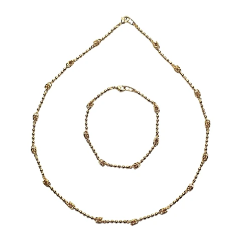 Gargantilha e Pulseira Com Detalhes Nozinhos Folheado Ouro 18k - 44cm