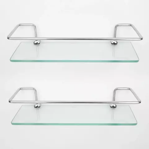 Kit Porta Shampoo de Alumínio Base de Vidro Reto Prateleira para Banheiro Cozinha Organizador 30cm