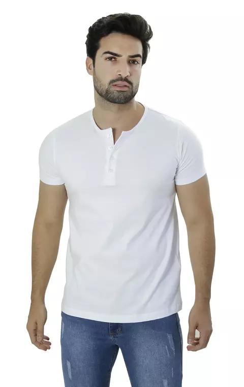Camiseta Masculina Henley com 4 Botões Frontais 100% Algodão