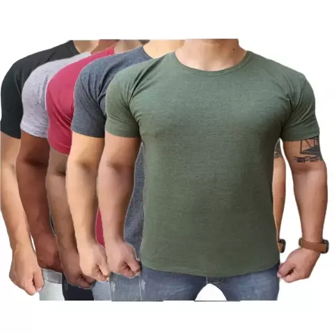 Kit 5 Camisetas Masculinas Algodão Premium Lisa Slim