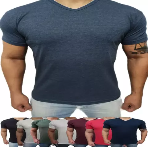 Camiseta Masculina Lisa Gola V Slim Fit